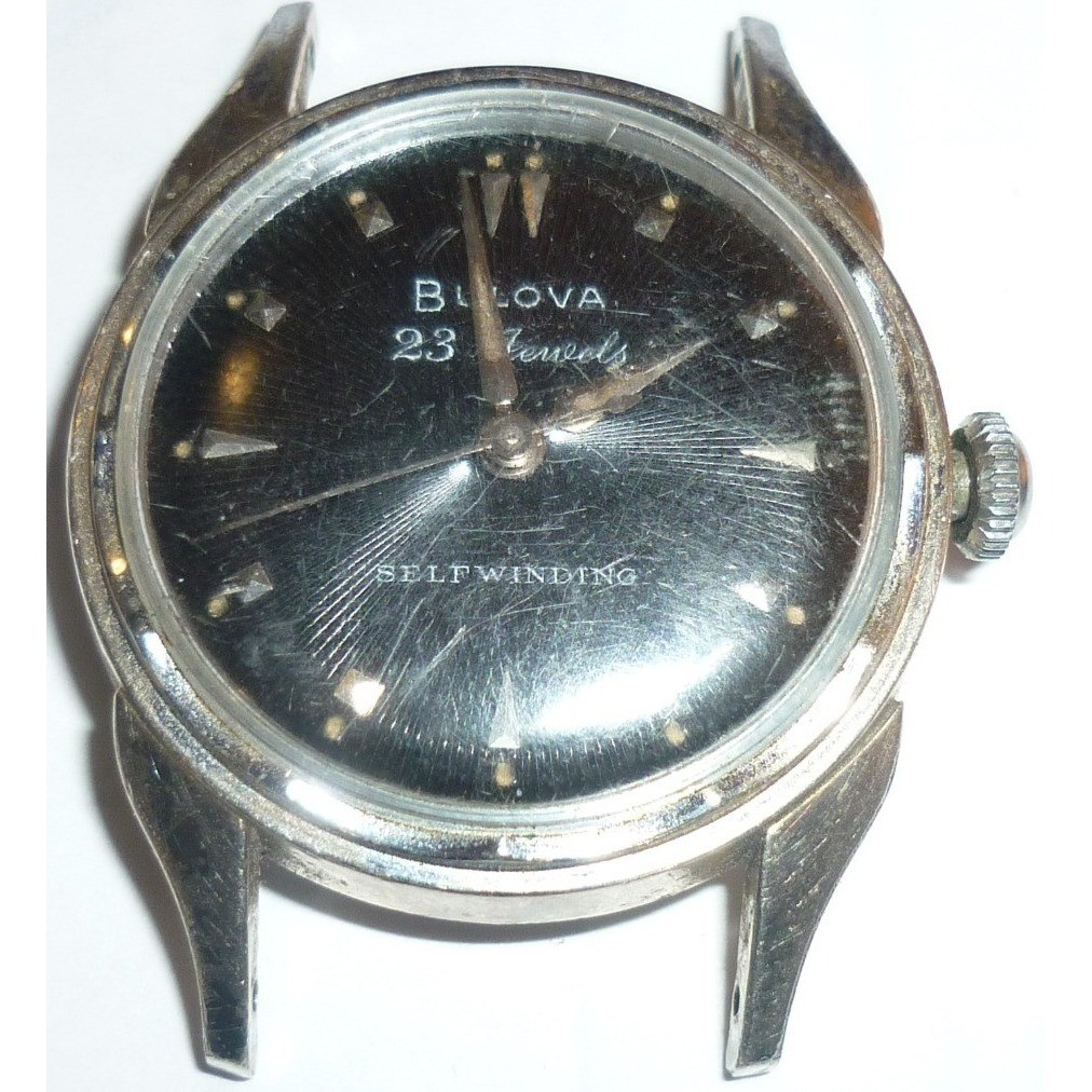 Vintage Bulova 23 Men's Automatic Watch Black Sunburst Dial 1956 Runs Great